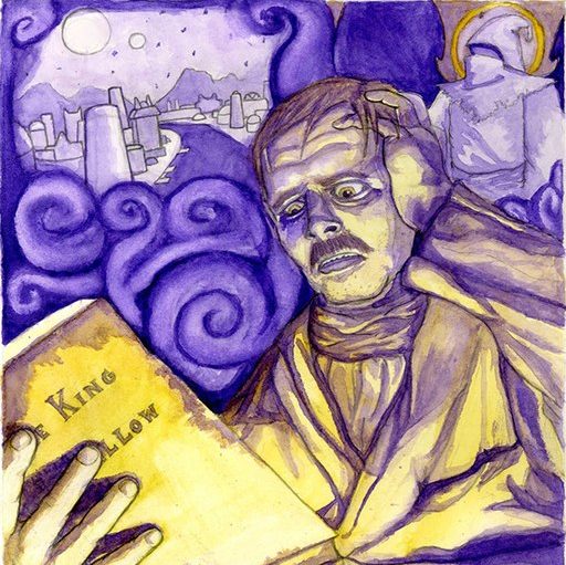 Hildred Castaigne reading The King in Yellow. Tucker Sherry's artwork inspired by Robert W. Chambers' short story "The Repairer of Reputations".
Tucker Sherry [CC BY-SA 4.0], via Wikimedia Commons
